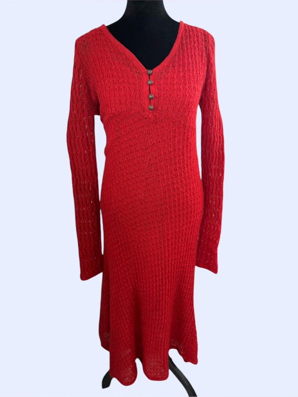 Sparrow Anthropologie red knit sweater dress set long sleeve size L boho